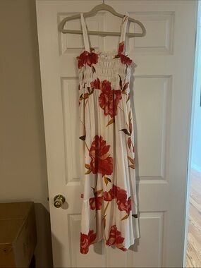 White Maxi Sundress with Red Floral Print